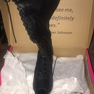 Black leather thigh high